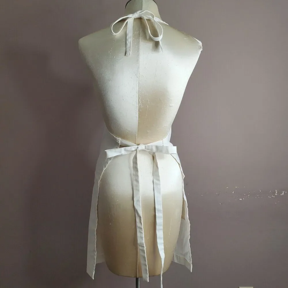 Bib Apron Quilted Pieced Christmas Snowman Pocket Blue Red Cream Muslin 29x 21.5